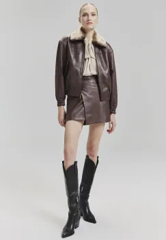 Answear Lab geaca de piele femei, culoarea maro, de tranzitie, oversize imagine