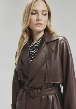 Answear Lab geaca de piele femei, culoarea maro, de tranzitie, oversize imagine