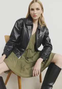 Answear Lab geaca de piele femei, culoarea negru, de tranzitie, oversize imagine