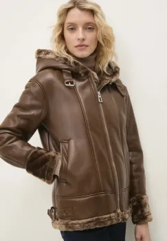 Answear Lab geaca femei, culoarea maro, de tranzitie, oversize imagine