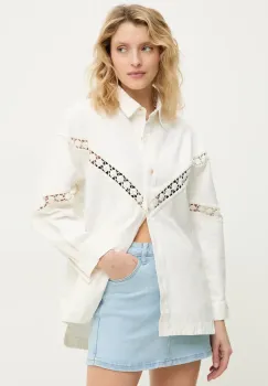 Answear Lab geaca jeans culoarea alb, de tranzitie, oversize imagine