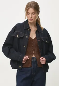 Answear Lab geaca jeans culoarea albastru marin, de tranzitie, oversize imagine