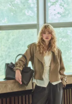 Answear.LAB geaca ramones culoarea bej, de tranzitie, oversize imagine