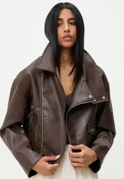 Answear Lab geaca ramones culoarea maro, de tranzitie, oversize imagine