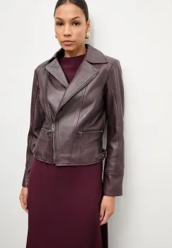 Answear.LAB geaca ramones de piele culoarea bordo, de tranzitie imagine