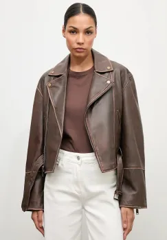 Answear.LAB geaca ramones de piele culoarea maro, de tranzitie imagine