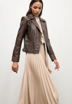 Answear.LAB geaca ramones de piele culoarea maro, de tranzitie imagine