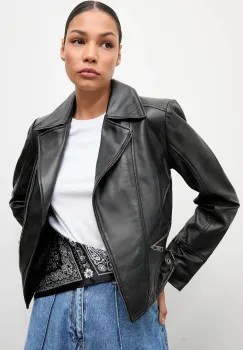 Answear.LAB geaca ramones de piele culoarea negru, de tranzitie imagine