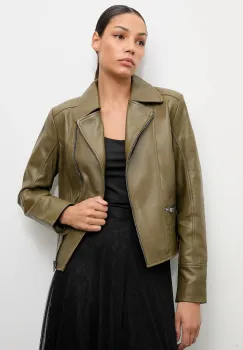 Answear.LAB geaca ramones de piele culoarea verde, de tranzitie imagine