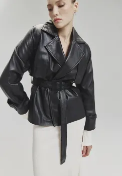 Answear Lab geaca ramones de piele femei, culoarea negru, de tranzitie, oversize imagine