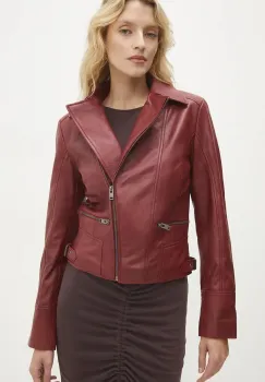Answear Lab geaca ramones de piele femei, culoarea rosu, de tranzitie imagine