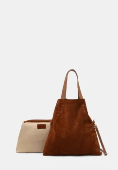 Answear Lab geanta de mana din piele intoarsa culoarea maro imagine