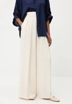 Answear Lab pantaloni culoarea bej, lat, high waist imagine