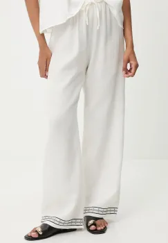 Answear Lab pantaloni de bumbac culoarea alb, drept, high waist imagine