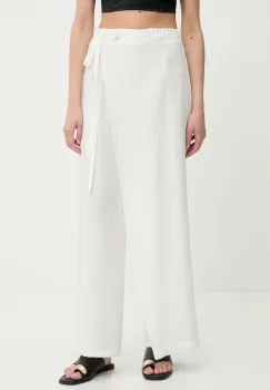Answear Lab pantaloni de bumbac culoarea alb, lat, high waist imagine