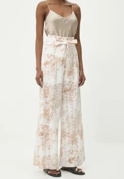 Answear Lab pantaloni de bumbac culoarea bej, lat, high waist imagine