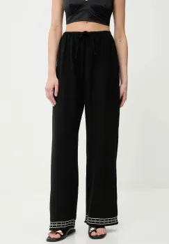 Answear Lab pantaloni de bumbac culoarea negru, drept, high waist imagine