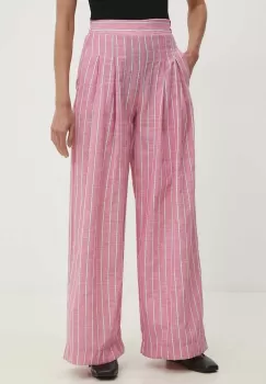 Answear Lab pantaloni de bumbac culoarea roz, lat, high waist imagine