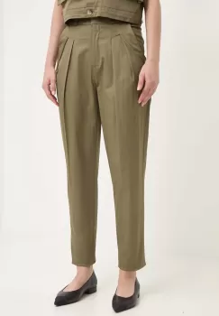 Answear Lab pantaloni de bumbac culoarea verde, drept, high waist imagine