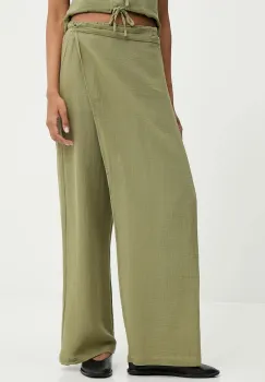 Answear Lab pantaloni de bumbac culoarea verde, lat, high waist imagine