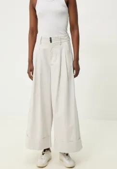 Answear Lab pantaloni de bumbac femei, culoarea alb, drept, high waist imagine