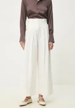 Answear Lab pantaloni de bumbac femei, culoarea alb, lat, high waist imagine