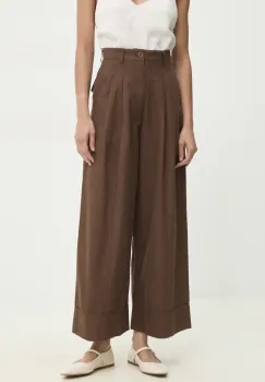 Answear Lab pantaloni de bumbac femei, culoarea maro, lat, high waist imagine