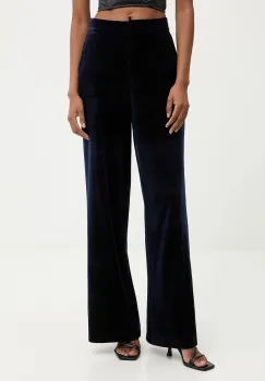 Answear.LAB pantaloni de catifea culoarea albastru marin, lat, high waist imagine