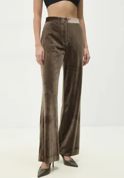 Answear Lab pantaloni de catifea culoarea bej, drept, high waist imagine