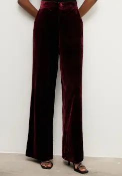 Answear.LAB pantaloni de catifea culoarea bordo, lat, high waist imagine