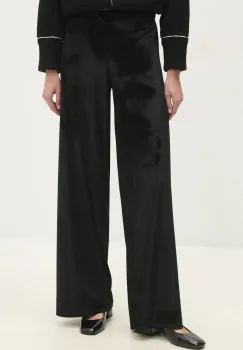 Answear Lab pantaloni de catifea culoarea negru, lat, high waist imagine