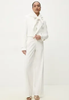 Answear Lab pantaloni de costum largi culoarea alb, drept, high waist imagine