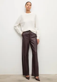 Answear.LAB pantaloni de piele culoarea bordo, drept, high waist imagine