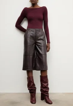 Answear.LAB pantaloni de piele culoarea bordo, lat, high waist imagine