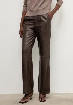 Answear.LAB pantaloni de piele culoarea maro, lat, high waist imagine