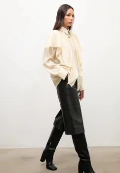 Answear.LAB pantaloni de piele culoarea negru, drept, high waist imagine