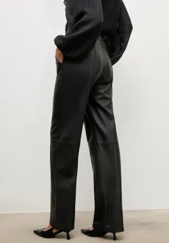 Answear.LAB pantaloni de piele culoarea negru, drept, high waist imagine