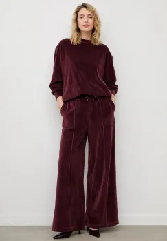 Answear.LAB pantaloni de trening din velur culoarea bordo, neted imagine