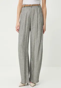 Answear Lab pantaloni din amestec de in culoarea gri, lat, high waist imagine