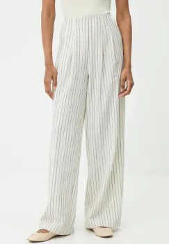 Answear.LAB pantaloni din in culoarea alb, lat, high waist imagine