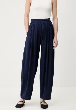 Answear Lab pantaloni din in culoarea albastru marin, drept, high waist imagine