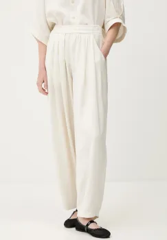 Answear Lab pantaloni din in culoarea bej, drept, high waist imagine