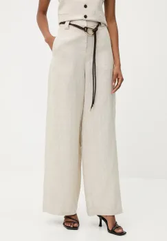 Answear Lab pantaloni din in culoarea bej, lat, high waist imagine