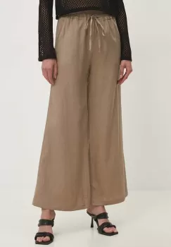 Answear Lab pantaloni din in culoarea bej, lat, high waist imagine