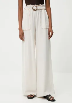 Answear Lab pantaloni din in culoarea bej, lat, high waist imagine