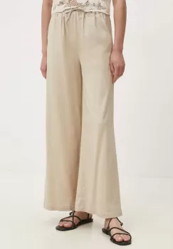 Answear Lab pantaloni din in culoarea bej, lat, high waist imagine