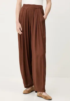 Answear Lab pantaloni din in culoarea maro, drept, high waist imagine