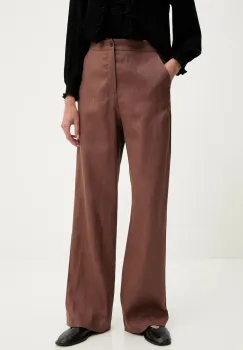 Answear Lab pantaloni din in culoarea maro, lat, high waist imagine
