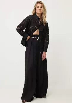 Answear Lab pantaloni din in culoarea negru, drept, high waist imagine