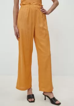 Answear Lab pantaloni din in culoarea portocaliu, drept, high waist imagine